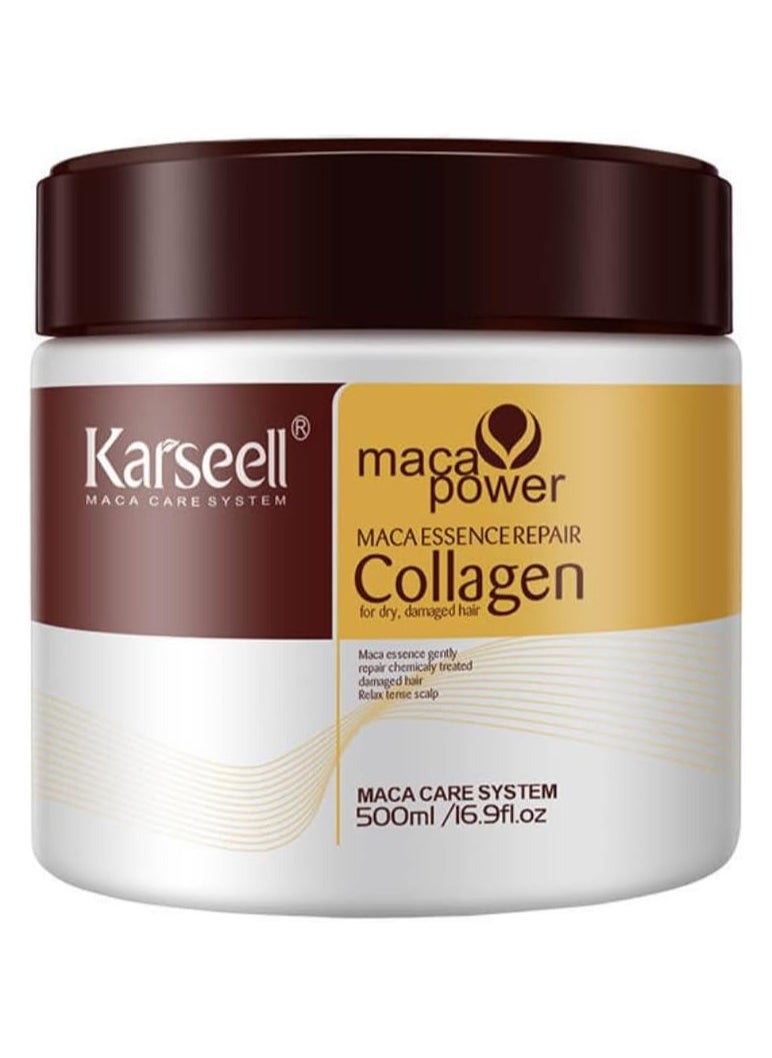 Karseell Collagen Maca Hair Treatment Deep Repair Conditioning Hair Mask Argan Oil Coconut Oil Essence for Dry Damaged Hair All Hair Types 16.90 Fl oz 500ml