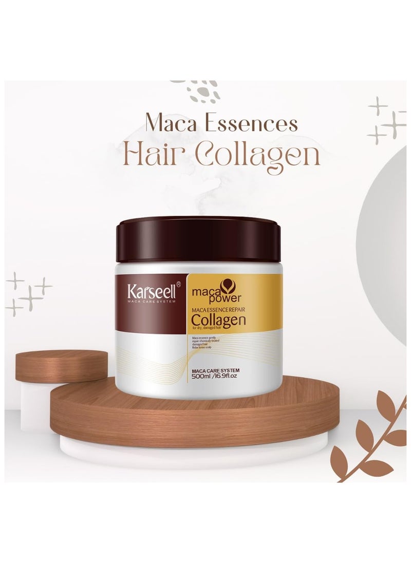 Karseell Collagen Maca Hair Treatment Deep Repair Conditioning Hair Mask Argan Oil Coconut Oil Essence for Dry Damaged Hair All Hair Types 16.90 Fl oz 500ml