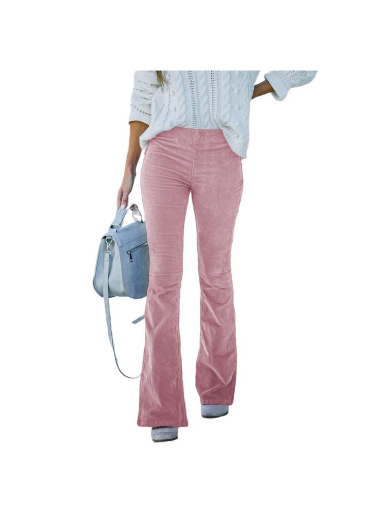 Autumn Winter High Waist Flared Corduroy Trousers Pink