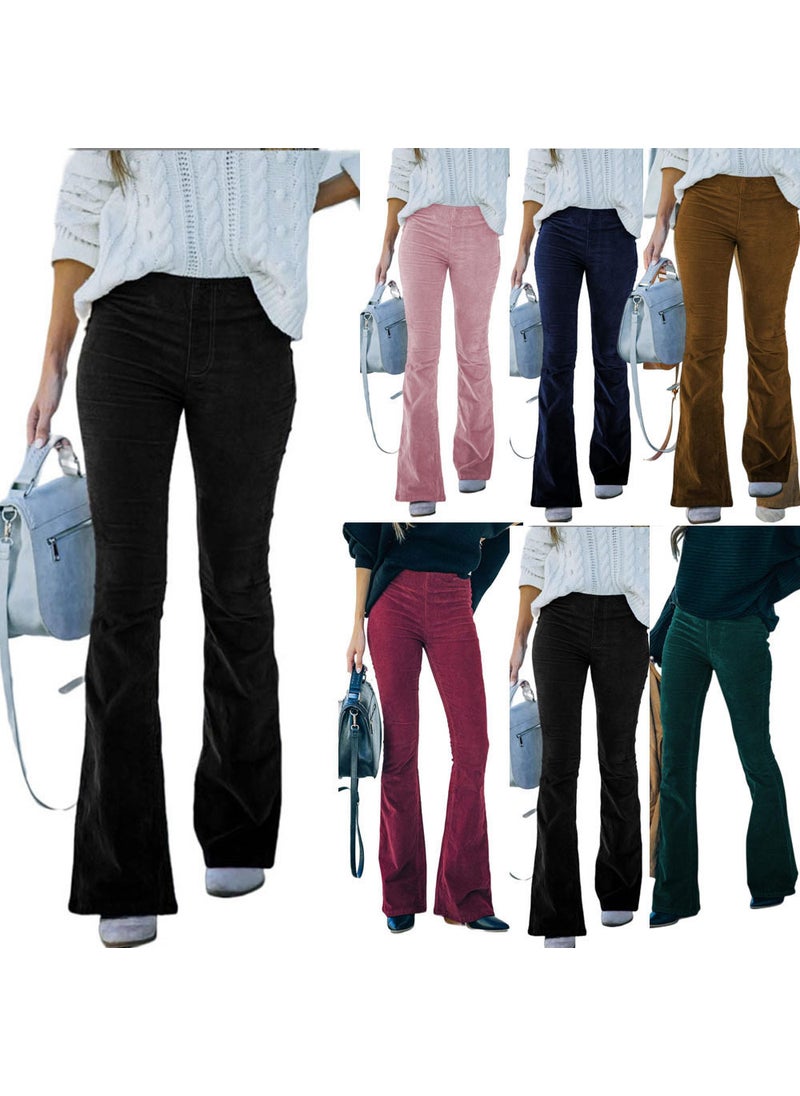 Autumn Winter High Waist Flared Corduroy Trousers Pink