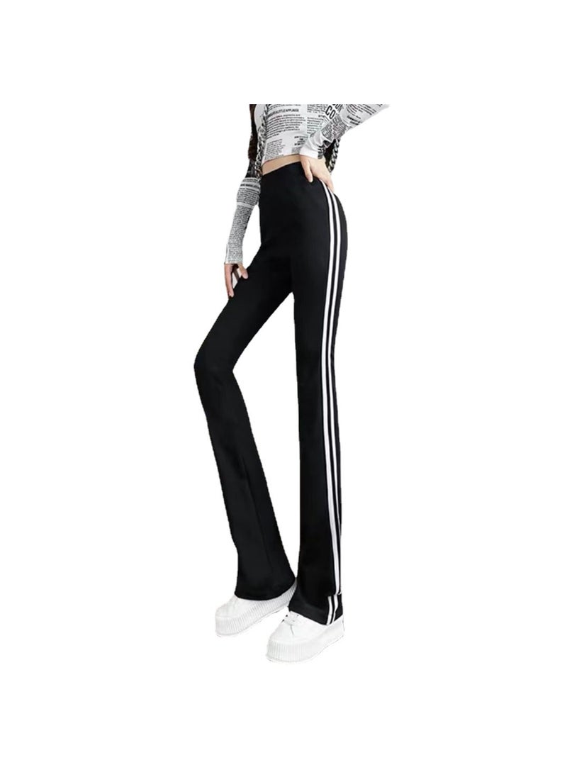 Spring Slim High-Waist Flare Pants with Side Stripe White Stripes