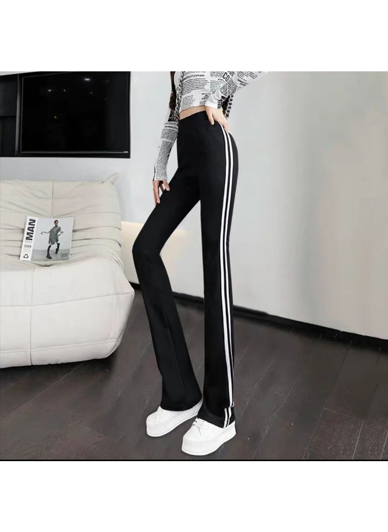 Spring Slim High-Waist Flare Pants with Side Stripe White Stripes