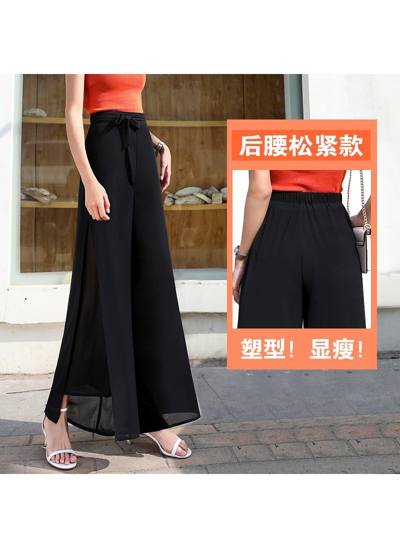 2023 Summer Chiffon Palazzo Pants High-Waist Split Skirt Trousers Wine Red