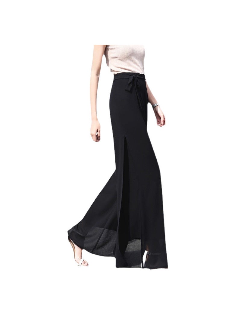 2023 Summer Chiffon Palazzo Pants High-Waist Split Skirt Trousers Wine Red