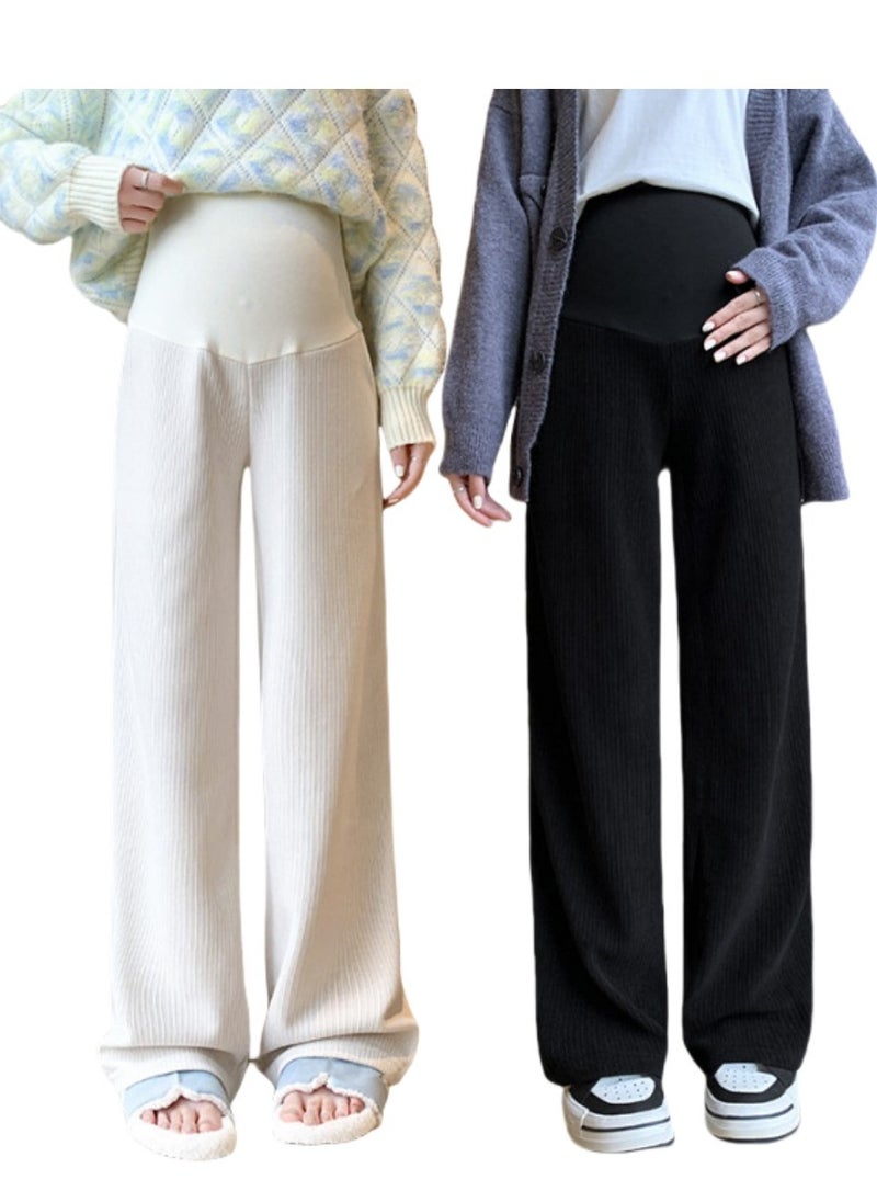 2-PACK Maternity Thick Warm High Waist Belly Support Pants Soft Warm