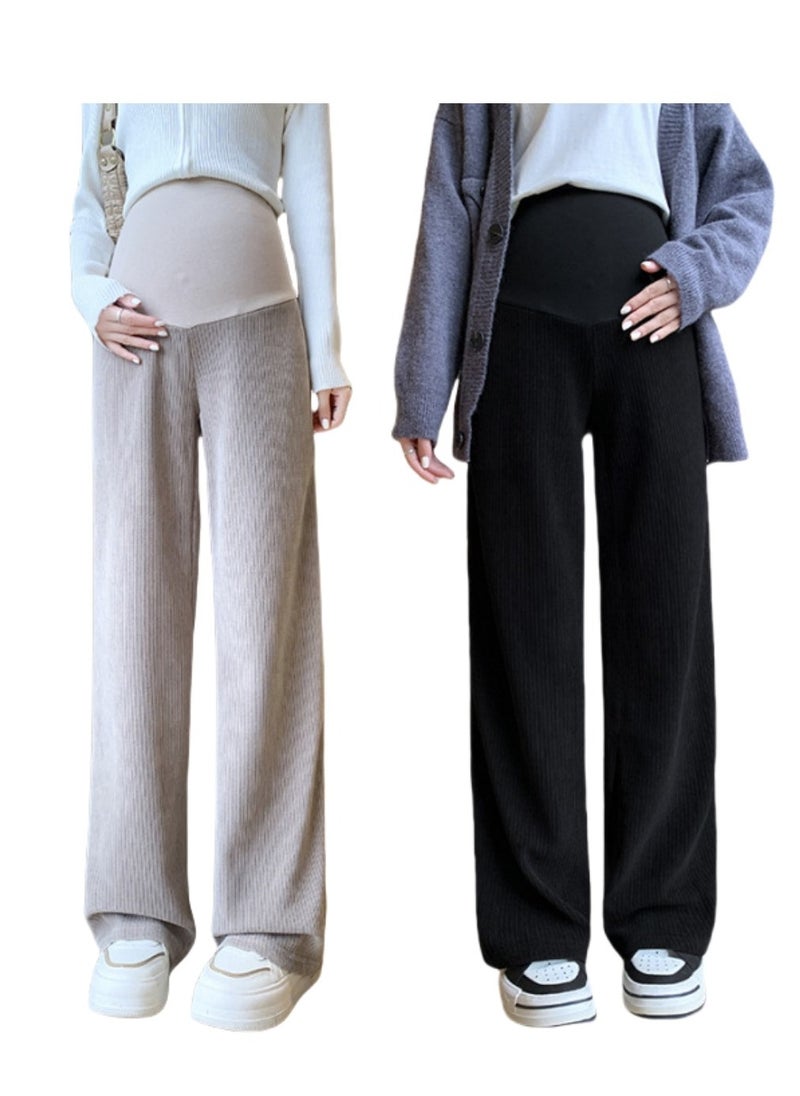 2-PACK Maternity Thick Warm High Waist Belly Support Pants Soft Warm