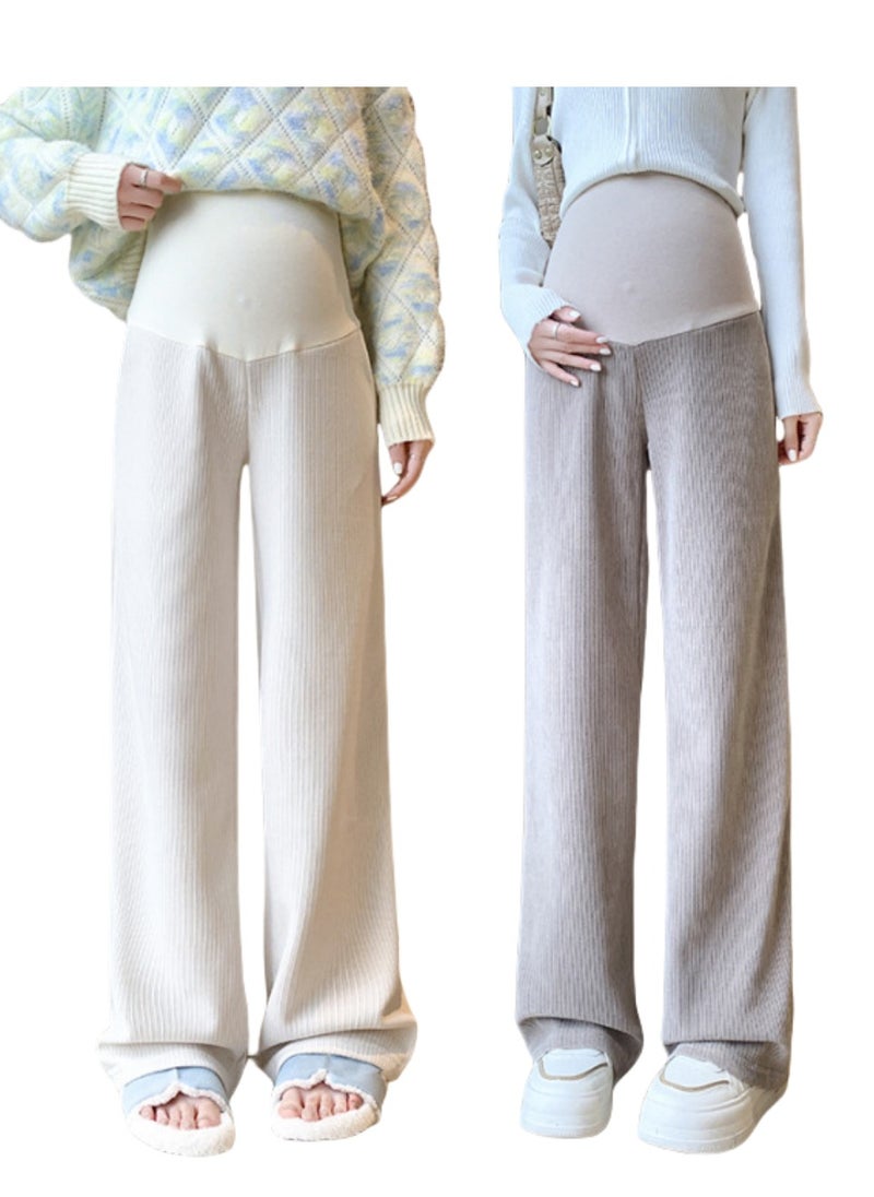 2-PACK Maternity Thick Warm High Waist Belly Support Pants Soft Warm