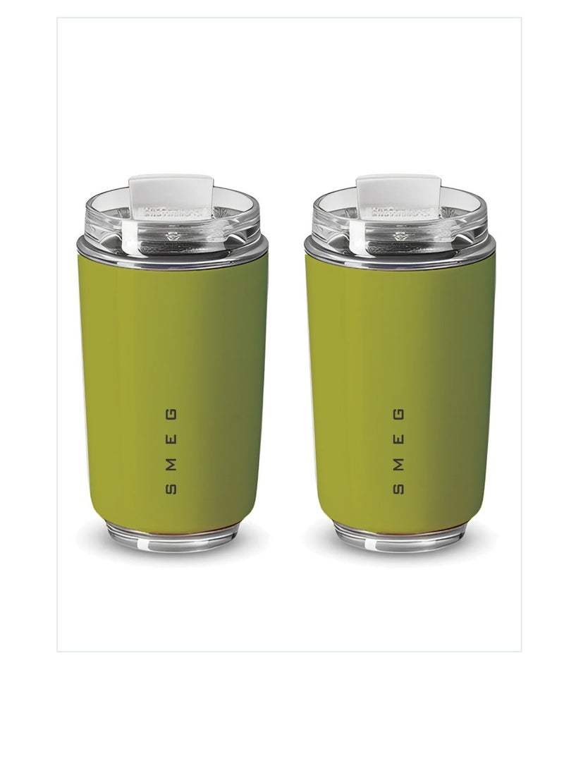 Travel Mug, Insulated Coffee Tumbler, Leak Proof Stainless Steel Thermal Reusable Coffee Cup, Lightweight And Portable Drink Container For Home Office Traveling, (Pack Of 2pcs, 350ML Green)