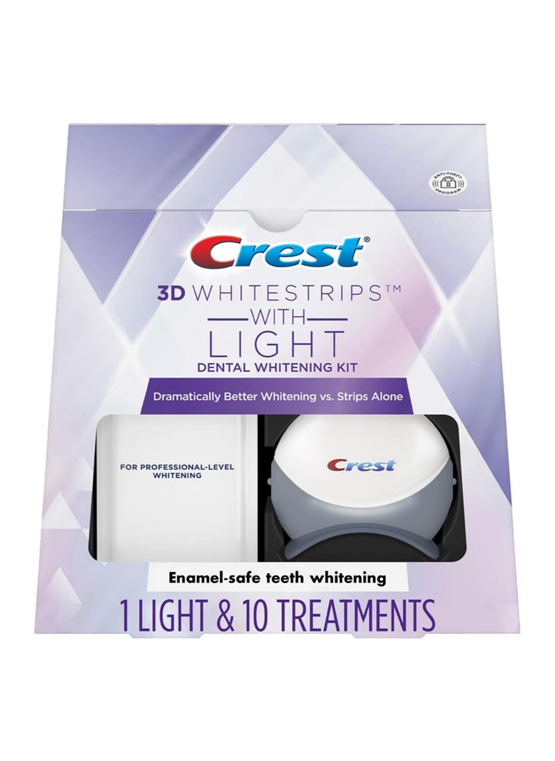 Crest 3D Whitestrips with Light, Whitestrips 3D White, Teeth Whitening Strip Kit, 20 Strips (10 Count Pack), Crest Teeth Whitening Strips, Teeth Whitening Kit