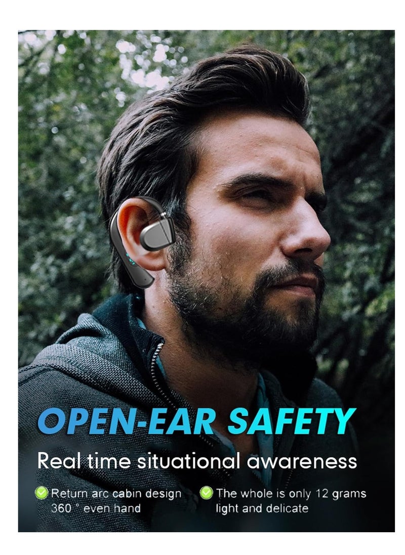 One Ear Headset Open Ear Air-Bone Conduction Headphones Wireless Bluetooth Headset Earpiece with Microphone for Cell Phones 30H Playtime Air-Bone Conducting Ear Piece Earphones for Sports Work