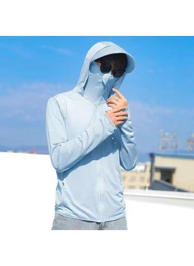 2023 Mens Lightweight UV-Protective Sunscreen Fishing Jacket Sky Blue