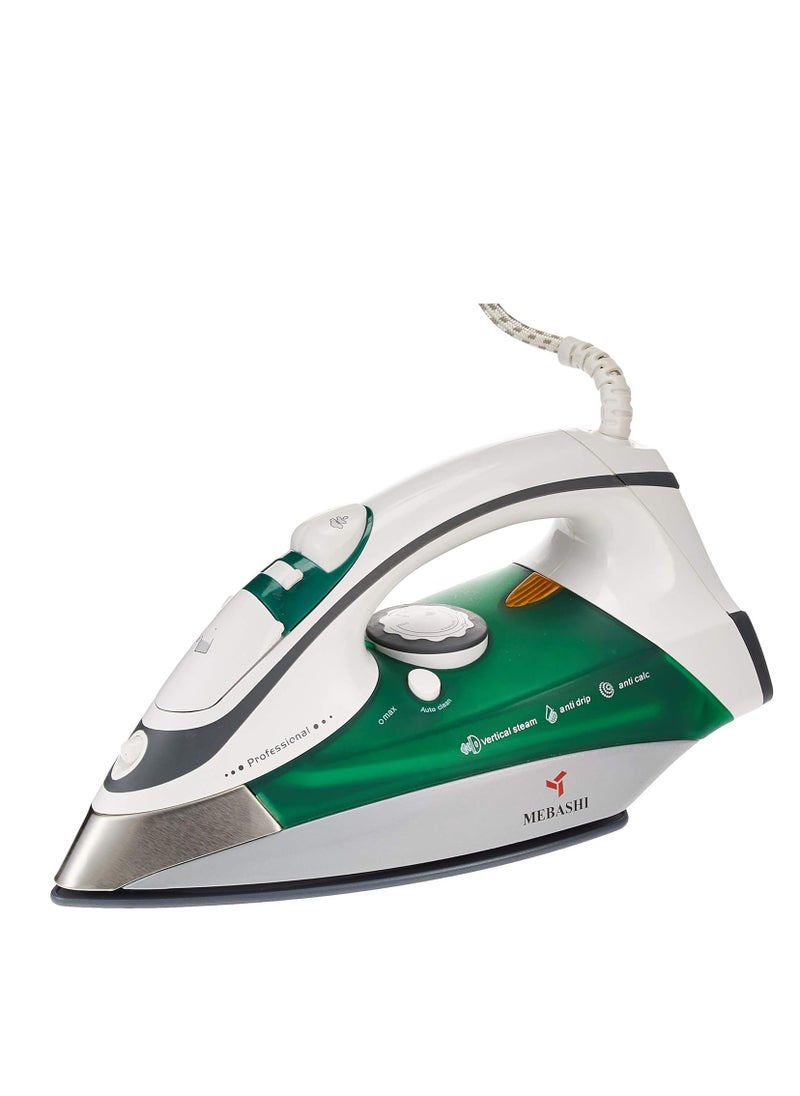 MEBASHI Professional Ceramic Steam Iron - 270ml, Green(2200W) (ME-SIR5004)