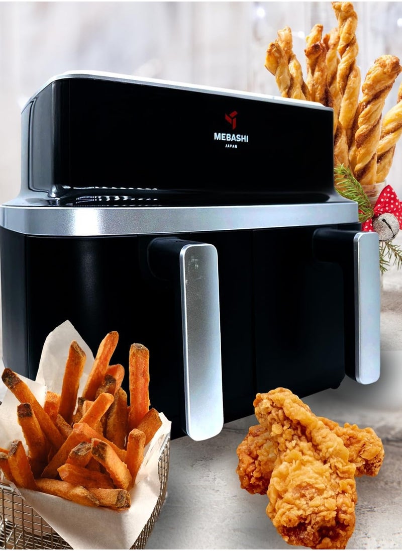 Mebashi 9L Air Fryer Dual Basket with Touch Screen, 2 Separate Baskets, Windows Glass Air Fryer (ME-AF976)(2600W)