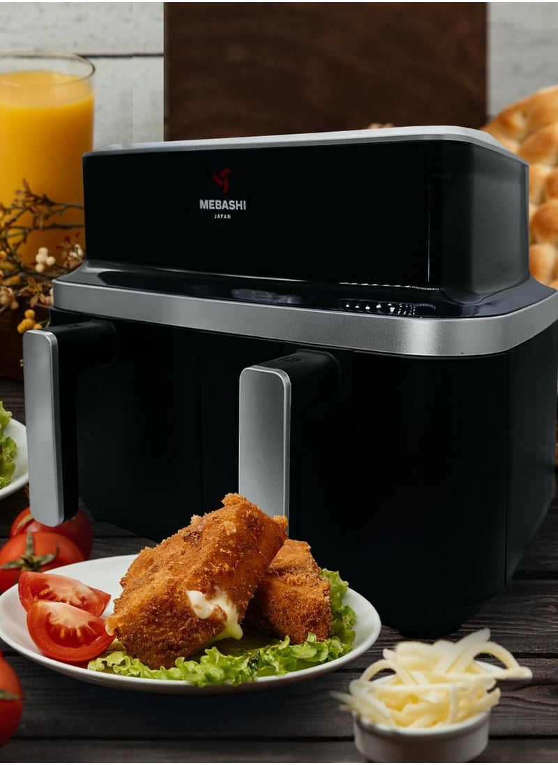 Mebashi 9L Air Fryer Dual Basket with Touch Screen, 2 Separate Baskets, Windows Glass Air Fryer (ME-AF976)(2600W)