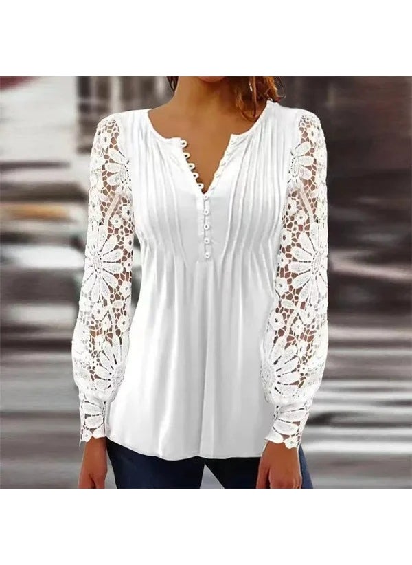 2023 Spring Autumn Lace T-shirt Womens Fashion White