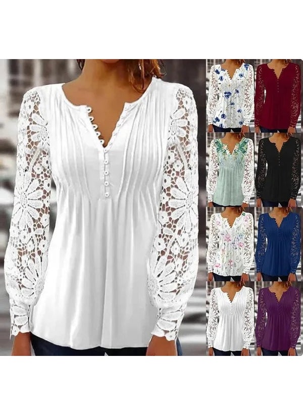 2023 Spring Autumn Lace T-shirt Womens Fashion White