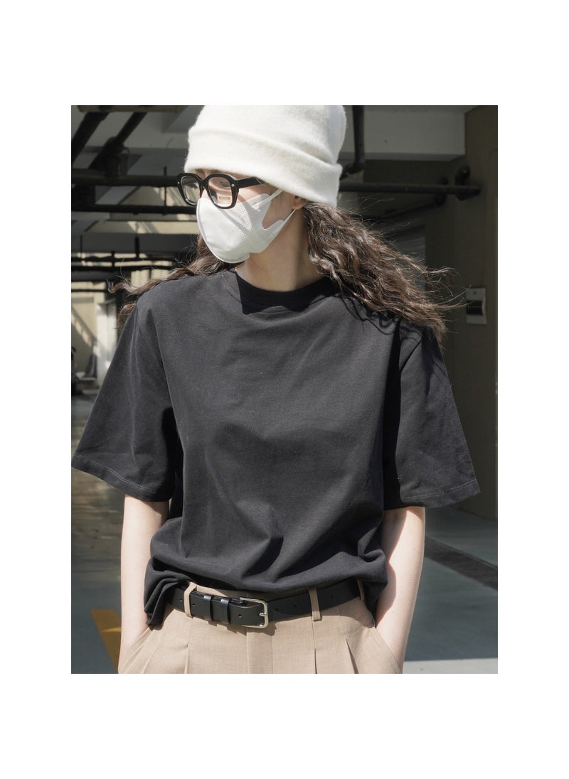 Casual Cotton Tee Korean Style Loose Fit for Women Black