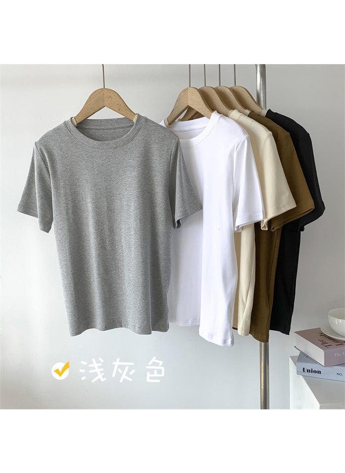 Korean Style Round Neck Top Light gray