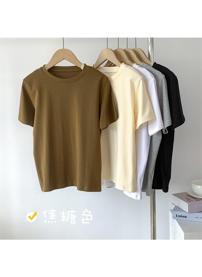 Korean Style Round Neck Top Caramel