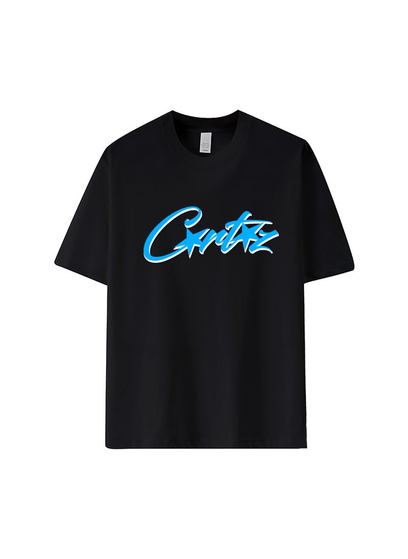 Cortriz Trendy Tees 2023 Summer Cotton Loose Round Neck Couples 3 Black Cotton