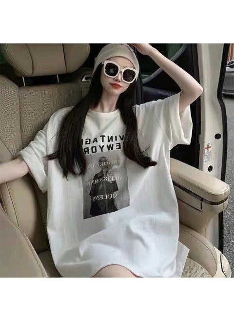 2023 Summer Letter Print Womens Mid-Length Tee Black