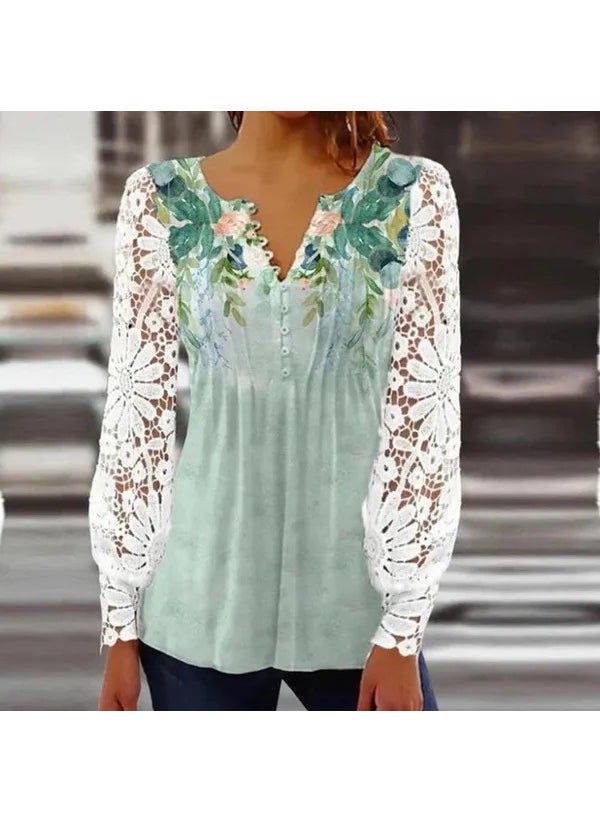 2023 Spring Autumn Lace T-shirt Womens Fashion Green