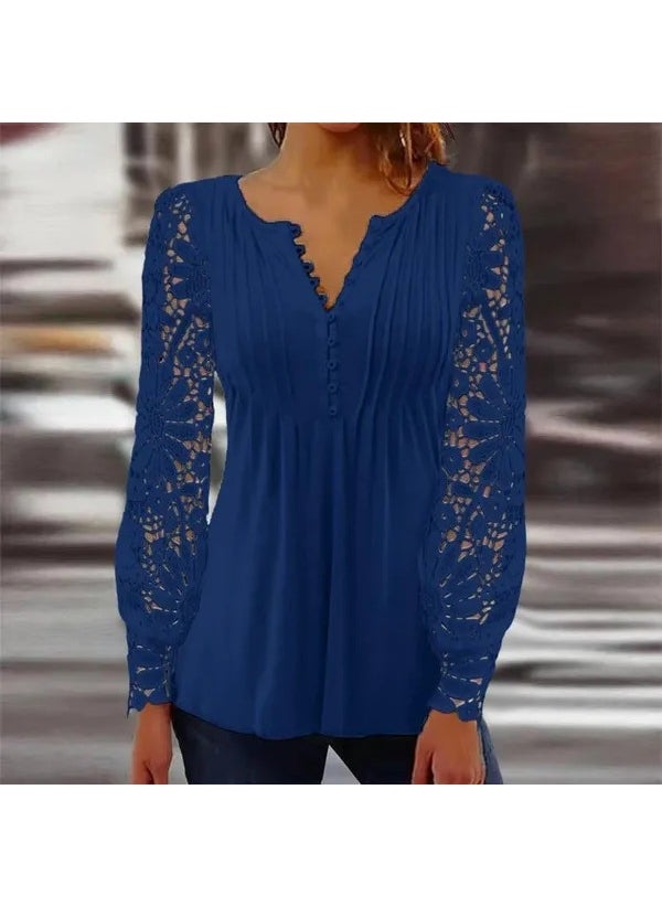 2023 Spring Autumn Lace T-shirt Womens Fashion Blue