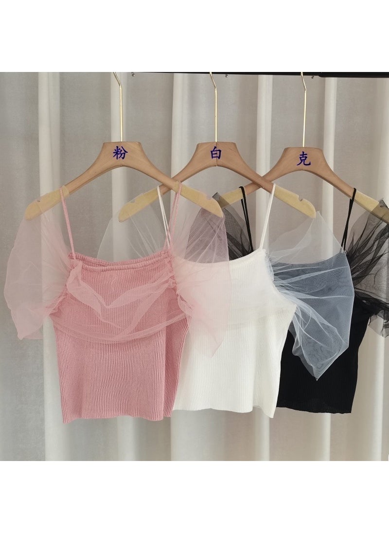 Off-Shoulder Mesh T-Shirt for Women Pink