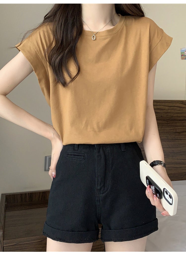 2024 Summer Chic Puff Sleeve Tee Loose Womens Top Black