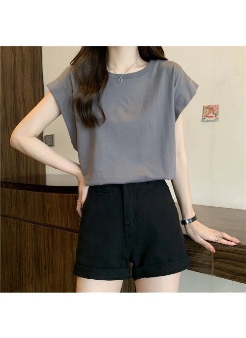 2024 Summer Chic Puff Sleeve Tee Loose Womens Top Black