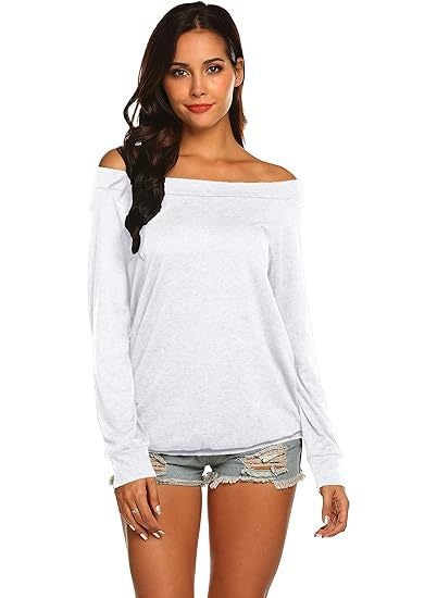 2022 Off-Shoulder Long Sleeve Casual Tee White