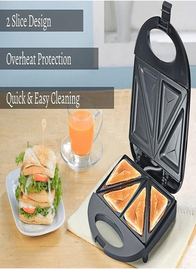 2 Slice Sandwich Toaster with Non-Stick Plate, Overheat Protection, Power On/Off Indicator, Sandwich Maker