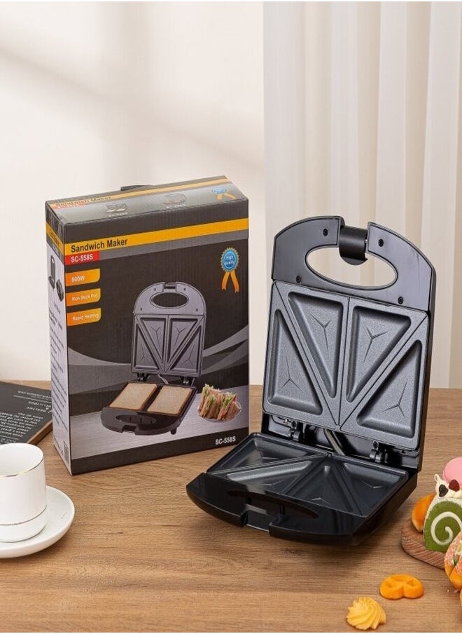 2 Slice Sandwich Toaster with Non-Stick Plate, Overheat Protection, Power On/Off Indicator, Sandwich Maker