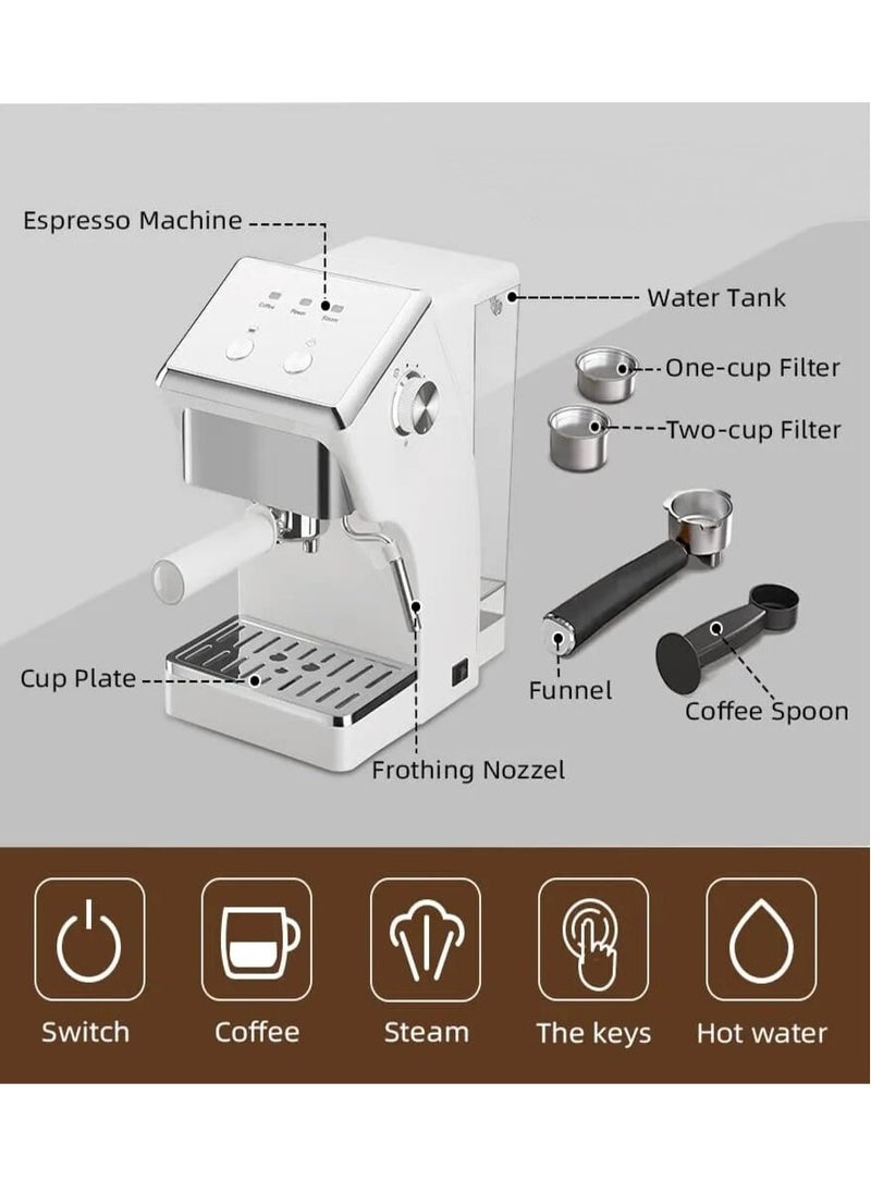 Automatic Coffee Machine Espresso Machine with Milk Frothy  Steam Wand, Removable Drip Tray & Water Tank