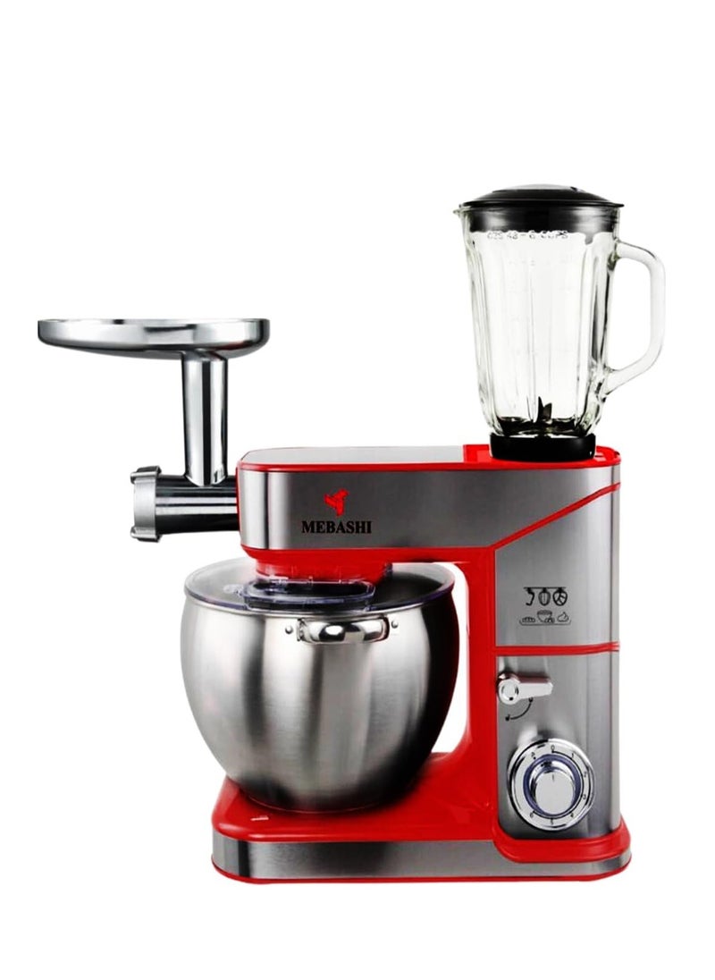 MEBASHI 3-in-1 Stand Bowl Mixer, 10 L Capacity, Meat Grinder, Blender, Full Copper Motor 2000 W, (ME-SBM1110) (Red)