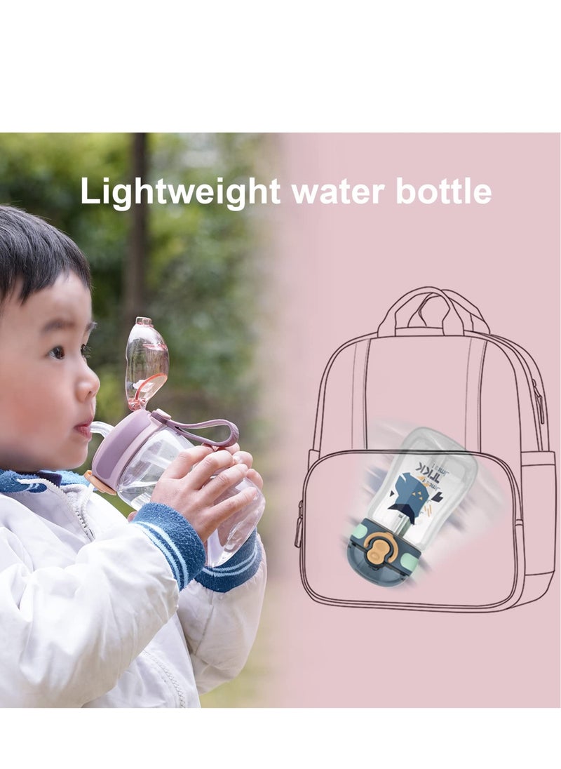 Kids Water Bottle with Straw 350ml, Leak Proof BPA Free 12oz Toddler Drinking Bottle for Boys and Girls to Schools, Travel and Hiking Pink