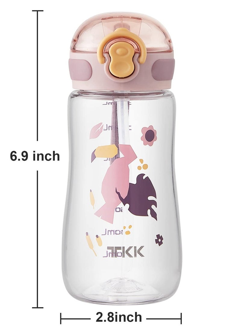 Kids Water Bottle with Straw 350ml, Leak Proof BPA Free 12oz Toddler Drinking Bottle for Boys and Girls to Schools, Travel and Hiking Pink