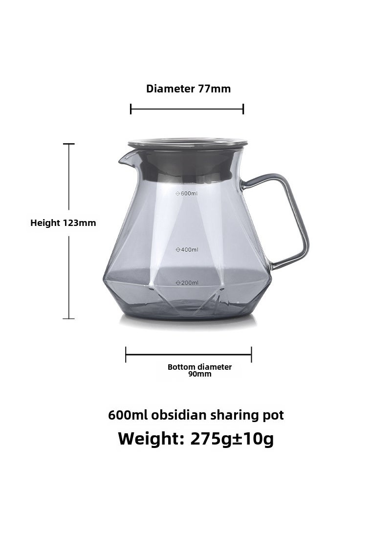 Glass Pour-Over Coffee Maker Set with Filter600ml Obsidian Diamond Share Pot 600ml Obsidian Diamond Share Pot