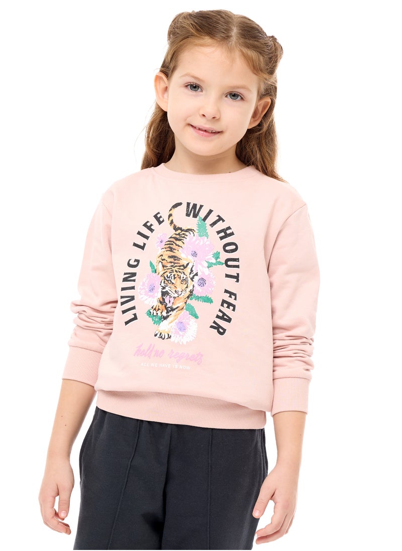 Graphic and Glitter Printed Sweatshirt