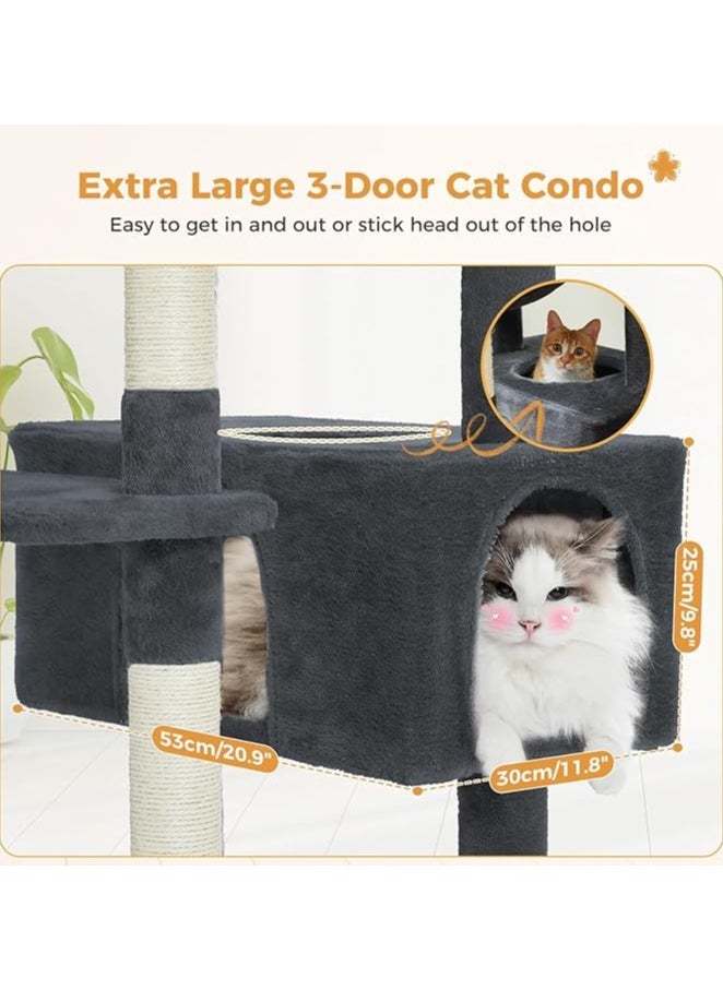 Large Cat Tree, Cat Tower for Large Cats, Cat Condo with Sisal-covered Scratching Posts and Pads, 2 Padded Perch, Dual Condo and Basket for Indoor Cats (Large 184 cm)