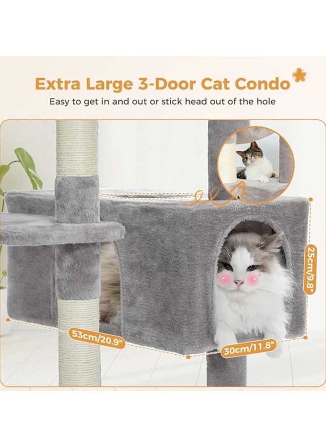 Large Cat Tree, Cat Tower for Large Cats, Cat Condo with Sisal-covered Scratching Posts and Pads, 2 Padded Perch, Dual Condo and Basket for Indoor Cats (Large 184 cm)