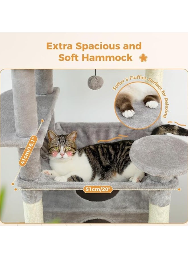 Large Cat Tree, Cat Tower for Large Cats, Cat Condo with Sisal-covered Scratching Posts and Pads, 2 Padded Perch, Dual Condo and Basket for Indoor Cats (Large 184 cm)