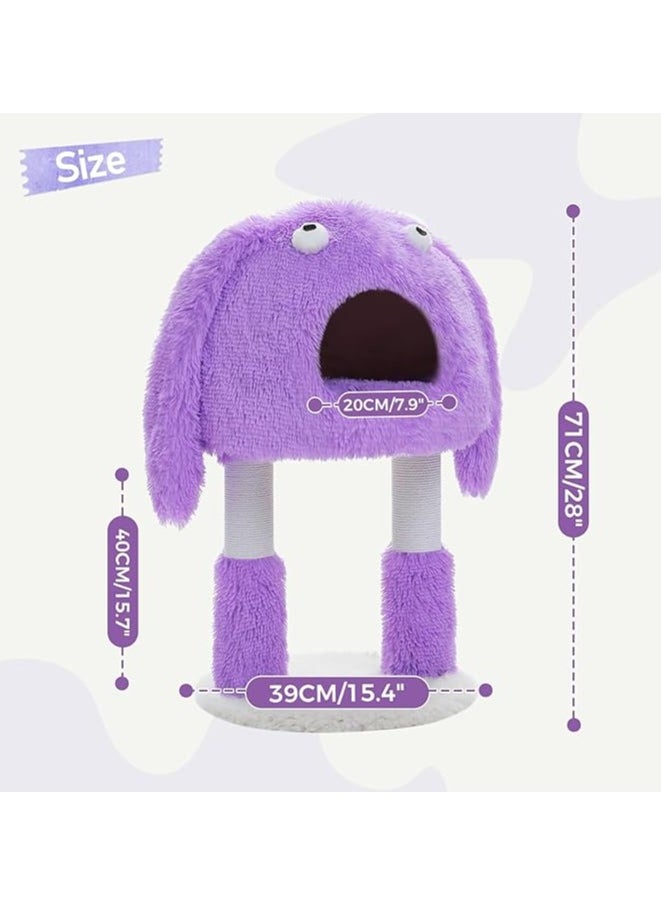 Monster-Themed Cat Tree, 2 in 1 Cat Scratching Post with Big Cozy Condo, Artistic Modeling Cat Tower with a Soft Removable Cat Bed for Indoor Cats (Purple, Medium)