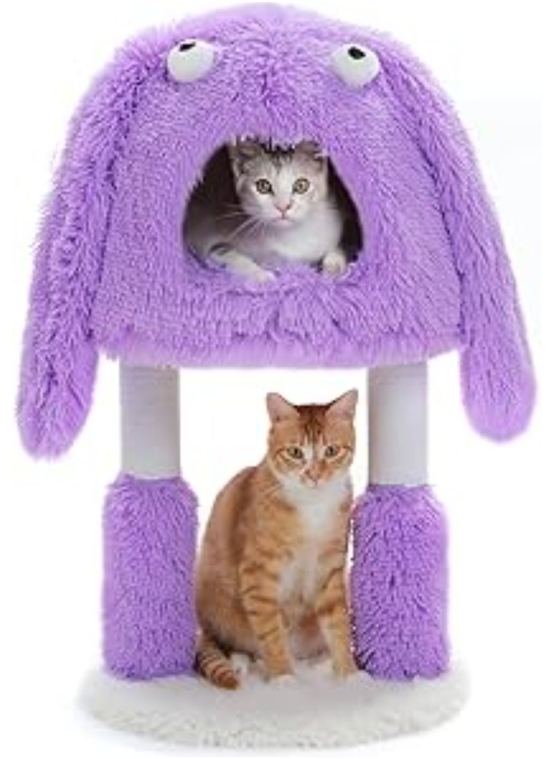 Monster-Themed Cat Tree, 2 in 1 Cat Scratching Post with Big Cozy Condo, Artistic Modeling Cat Tower with a Soft Removable Cat Bed for Indoor Cats (Purple, Medium)