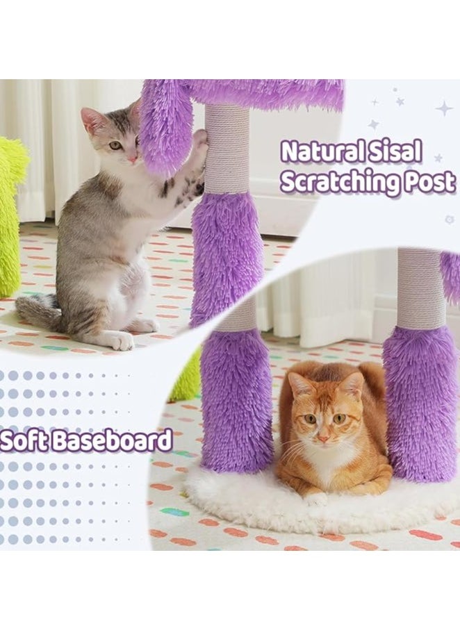 Monster-Themed Cat Tree, 2 in 1 Cat Scratching Post with Big Cozy Condo, Artistic Modeling Cat Tower with a Soft Removable Cat Bed for Indoor Cats (Purple, Medium)