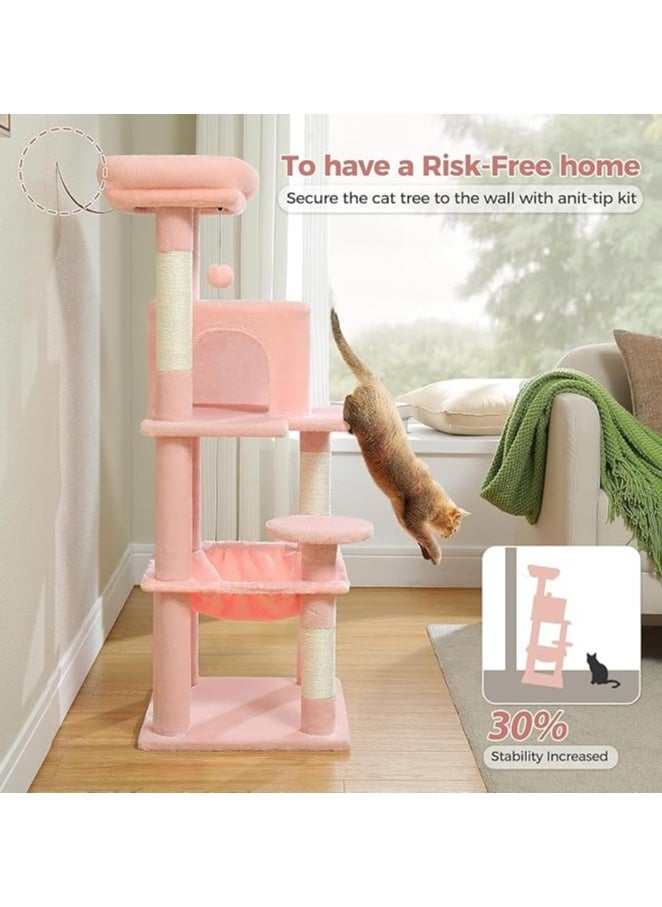 116 cm Tall Cat Tree for Indoor Cats, Multi-Level Cat Tower with Super Large Hammock, Sisal Covered Scratching Posts, Cozy Condo and Top Perch (Medium)