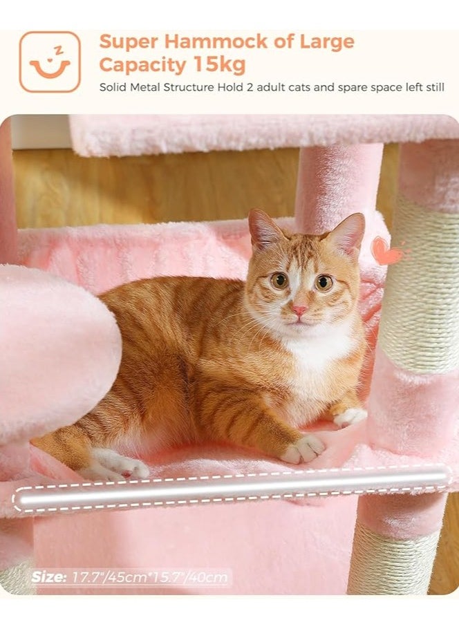 116 cm Tall Cat Tree for Indoor Cats, Multi-Level Cat Tower with Super Large Hammock, Sisal Covered Scratching Posts, Cozy Condo and Top Perch (Medium)