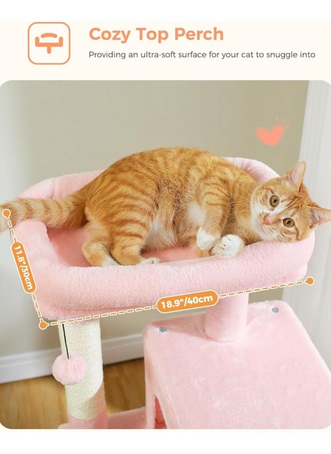 116 cm Tall Cat Tree for Indoor Cats, Multi-Level Cat Tower with Super Large Hammock, Sisal Covered Scratching Posts, Cozy Condo and Top Perch (Medium)