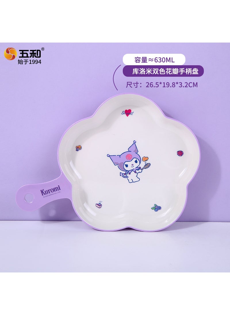 Sanrio high-value childrens tableware baby bowl complementary Bowl dinner plate household maternal and infant products Cup spoon wholesaleTwo-color petal handle plate KRM-SD2908 Two-color petal handle plate KRM-SD2908