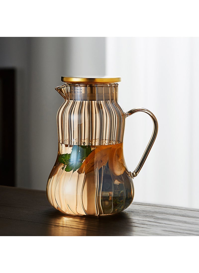 Thickened Glass Teapot High-Temperature ResistantStriped gourd [amber]] Striped gourd [amber]]